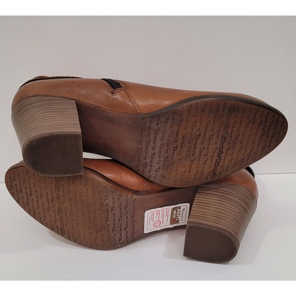 Tamaris Tora Germany Brown Soft Leather Chestnut Heeled Zip Ankle Boots Sz.8.5 - Picture 9 of 11